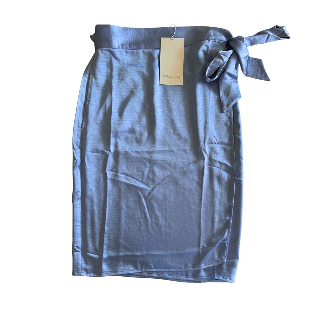 WILDFANG The Empower Satin Wrap Skirt Cornflower Blue S NWT $98